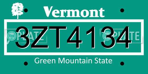 3ZT4134 Vermont License Plate