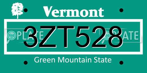 3ZT528 Vermont License Plate