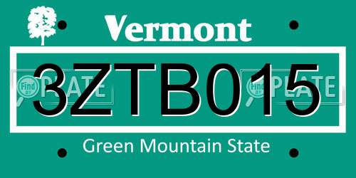 3ZTB015 Vermont License Plate