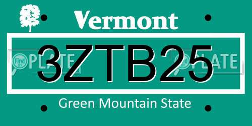 3ZTB25 Vermont License Plate