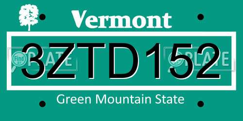 3ZTD152 Vermont License Plate