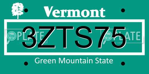 3ZTS75 Vermont License Plate