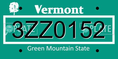 3ZZ0152 Vermont License Plate