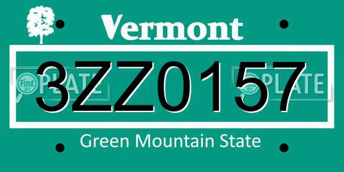 3ZZ0157 Vermont License Plate