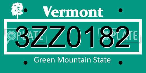 3ZZ0182 Vermont License Plate