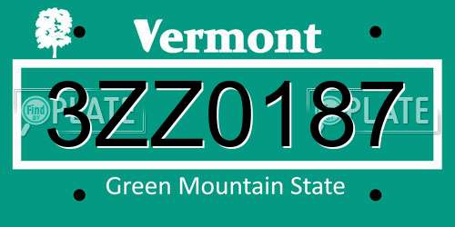 3ZZ0187 Vermont License Plate