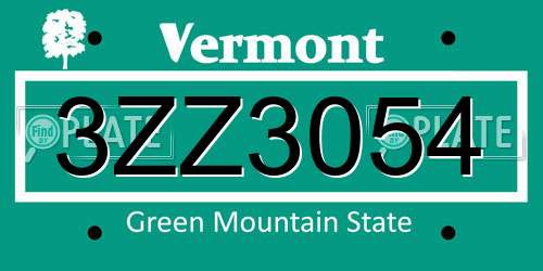 3ZZ3054 Vermont License Plate
