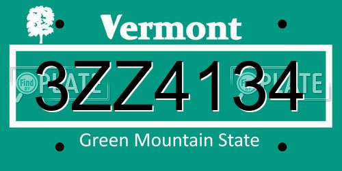 3ZZ4134 Vermont License Plate
