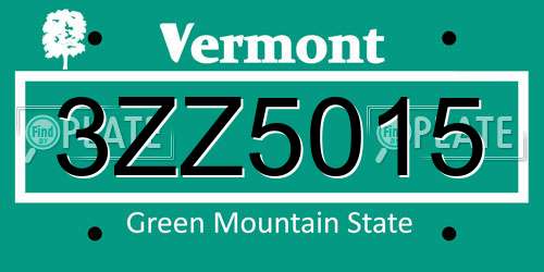 3ZZ5015 Vermont License Plate