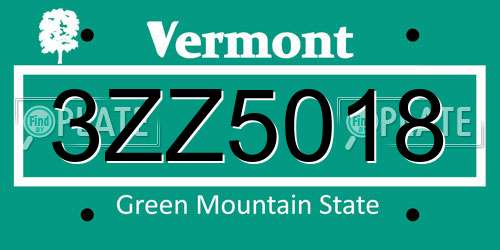 3ZZ5018 Vermont License Plate