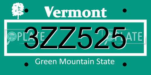 3ZZ525 Vermont License Plate