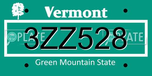 3ZZ528 Vermont License Plate