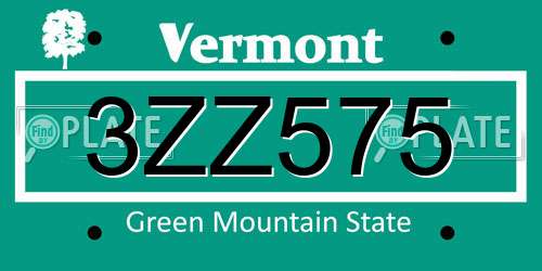 3ZZ575 Vermont License Plate