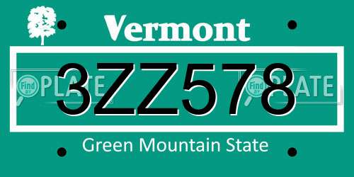 3ZZ578 Vermont License Plate