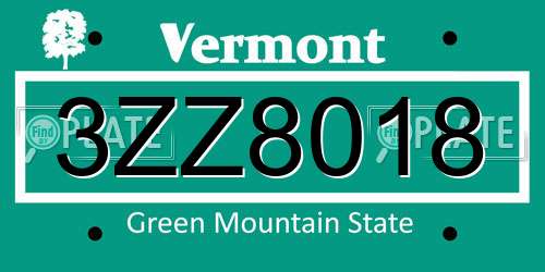 3ZZ8018 Vermont License Plate