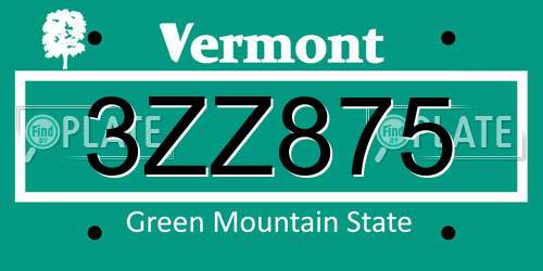 3ZZ875 Vermont License Plate