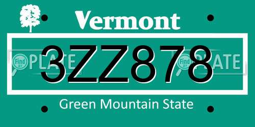 3ZZ878 Vermont License Plate