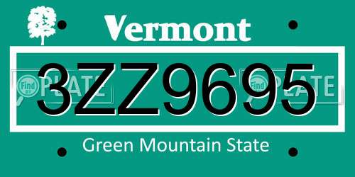 3ZZ9695 Vermont License Plate