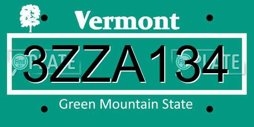 3ZZA134 Vermont License Plate