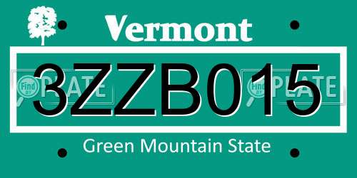 3ZZB015 Vermont License Plate