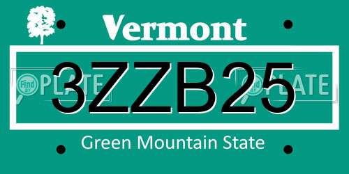 3ZZB25 Vermont License Plate
