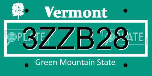 3ZZB28 Vermont License Plate