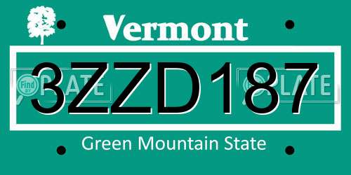 3ZZD187 Vermont License Plate