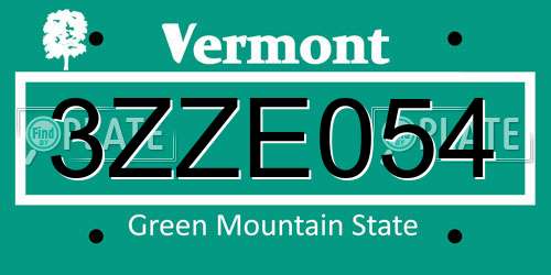 3ZZE054 Vermont License Plate