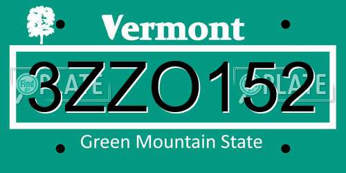 3ZZO152 Vermont License Plate