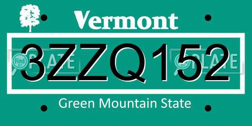 3ZZQ152 Vermont License Plate
