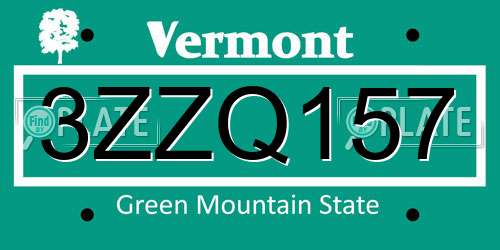 3ZZQ157 Vermont License Plate