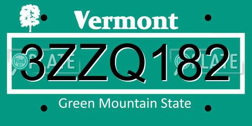 3ZZQ182 Vermont License Plate