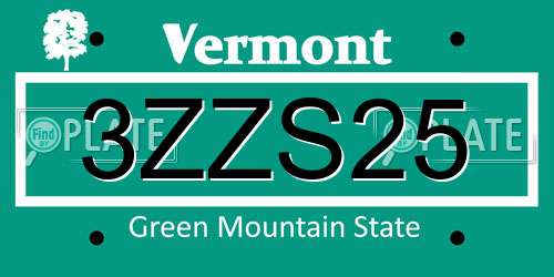 3ZZS25 Vermont License Plate