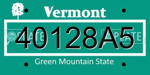 40128A5 Vermont License Plate