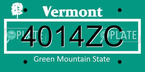 4014ZC Vermont License Plate