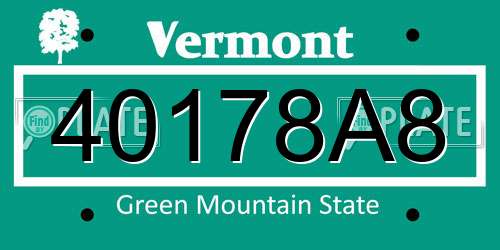 40178A8 Vermont License Plate