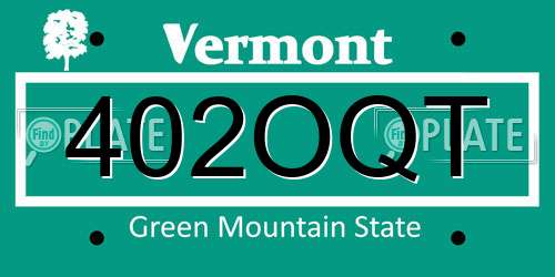 402OQT Vermont License Plate