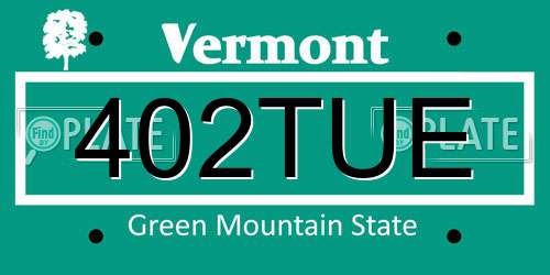 402TUE Vermont License Plate