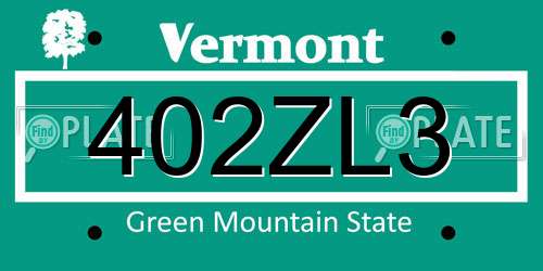 402ZL3 Vermont License Plate