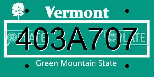 403A707 Vermont License Plate