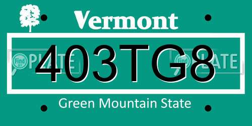403TG8 Vermont License Plate