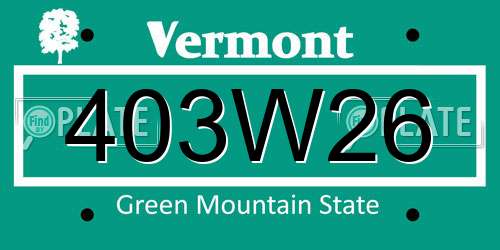 403W26 Vermont License Plate