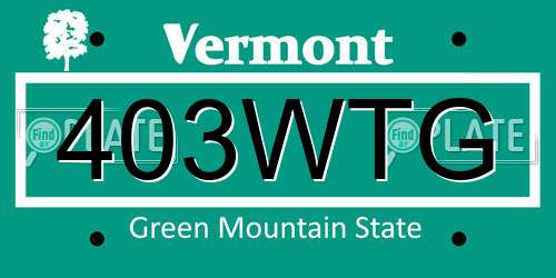 403WTG Vermont License Plate