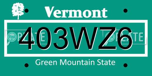 403WZ6 Vermont License Plate