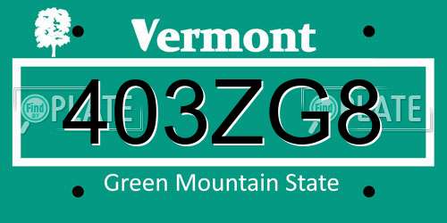 403ZG8 Vermont License Plate