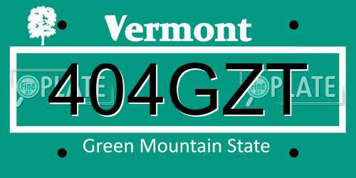 404GZT Vermont License Plate