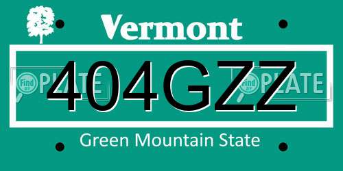 404GZZ Vermont License Plate