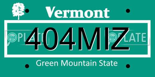 404MIZ Vermont License Plate