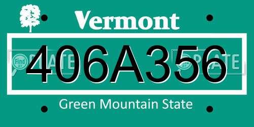 406A356 Vermont License Plate