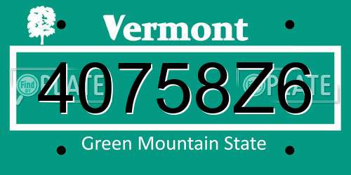 40758Z6 Vermont License Plate